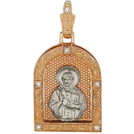 Подвеска-иконка "Господь Вседержитель" с бриллиантами из комбинированного (арт. 332701)