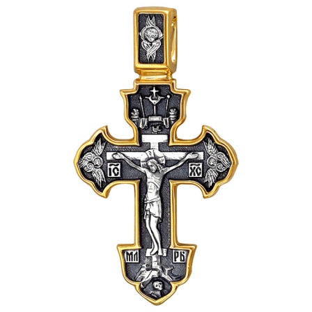Крестик из чернёного серебра с позолотой (арт. 333031)