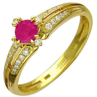 Кольцо с бриллиантами, рубином из желтого золота (арт. 333412)