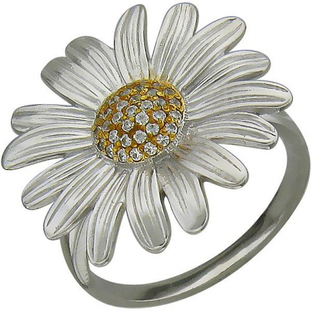 Кольцо Цветок с фианитами из серебра (арт. 334469)
