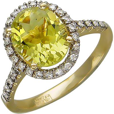 Кольцо с бриллиантами, кварцем из желтого золота (арт. 335826)