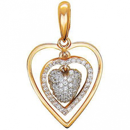 Подвеска Сердце с фианитами из комбинированного золота (арт. 341823)