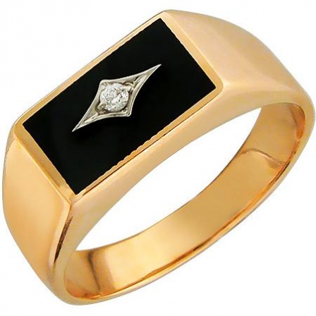 Кольцо с фианитом, ониксом из комбинированного золота (арт. 344639)