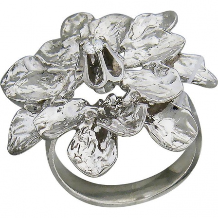 Кольцо Цветок с фианитом из серебра (арт. 346952)