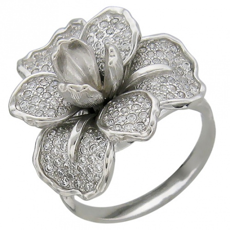 Кольцо Цветок с фианитами из серебра (арт. 346958)