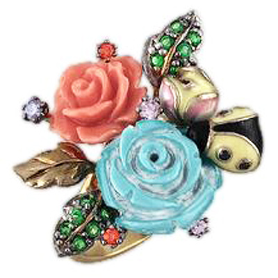 Кольцо Розы с пластиком, фианитами, вставкой из эмали из серебра с позолотой (арт. 348480)