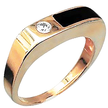 Кольцо с 1 ониксом, 1 фианитом из красного золота  (арт. 353471)