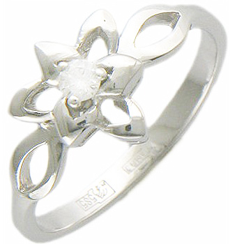 Кольцо Цветок с 1 бриллиантом из белого золота  (арт. 361942)