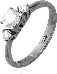 Яркое кольцо с 3 бриллиантами из белого золота 750 пробы (арт. 361949)