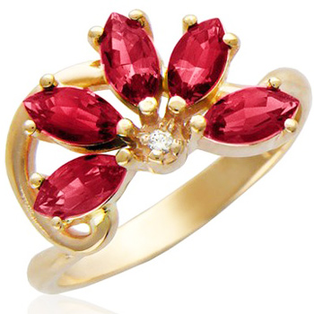 Кольцо с 1 фианитом, 5 шпинелью из красного золота  (арт. 363560)