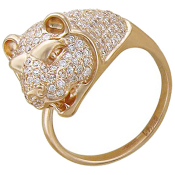 Кольцо кошка с фианитами из красного золота (арт. 366726)