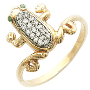 Кольцо Лягушка со шпинелью, фианитами из комбинированного золота (арт. 367035)