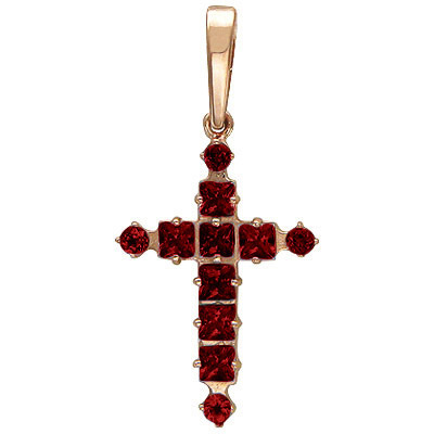 Крестик с гранатами из красного золота (арт. 368628)