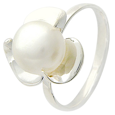Кольцо с жемчугом, фианитом из серебра (арт. 377441)