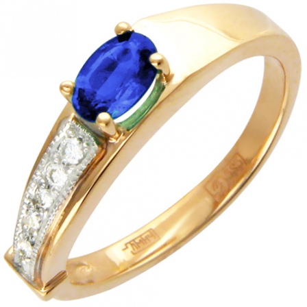 Кольцо с бриллиантами, сапфиром из красного золота (арт. 420904)