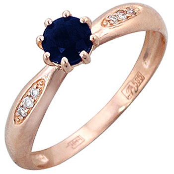 Кольцо с бриллиантами, сапфиром из красного золота (арт. 420907)