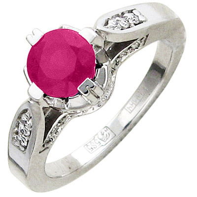 Кольцо с бриллиантами, рубином из белого золота (арт. 420963)