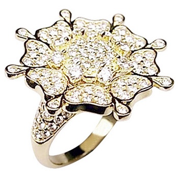 Кольцо Цветок с бриллиантами из желтого золота 750 пробы (арт. 421038)