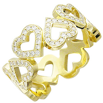Кольцо Сердечки с бриллиантами из желтого золота 750 пробы (арт. 421077)