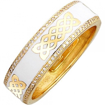 Кольцо узелок с бриллиантами, эмалью из желтого золота 750 пробы (арт. 421083)