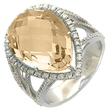 Кольцо с бриллиантами, кварцем из белого золота 750 пробы (арт. 421188)