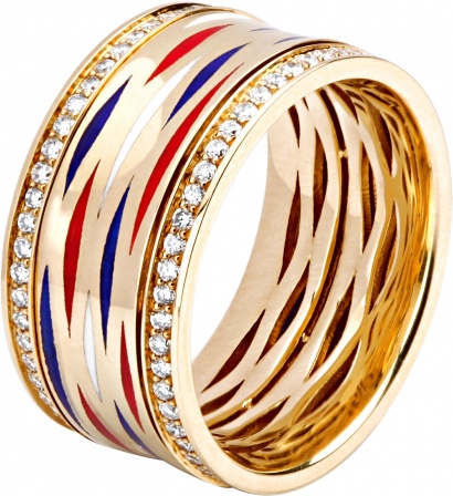 Кольцо с бриллиантами, эмалью из желтого золота 750 пробы (арт. 421365)
