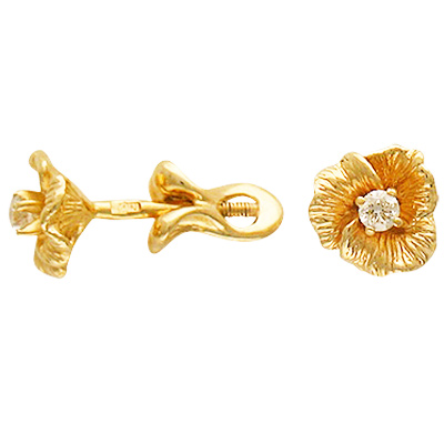 Серьги Цветы с бриллиантами из желтого золота (арт. 422196)