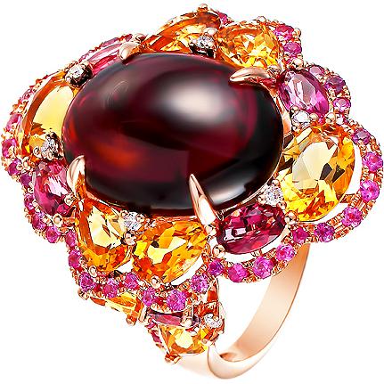 Кольцо с россыпью цветных и драгоценных камней из красного золота (арт. 700212)