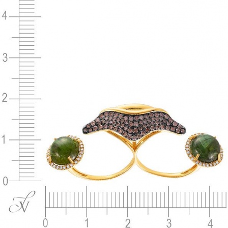 Кольцо на два пальца с раухтопазами и бриллиантами из жёлтого золота (арт. 700509)