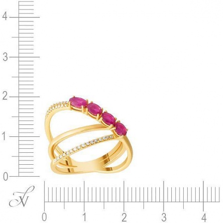 Кольцо с рубинами и бриллиантами из жёлтого золота (арт. 702420)
