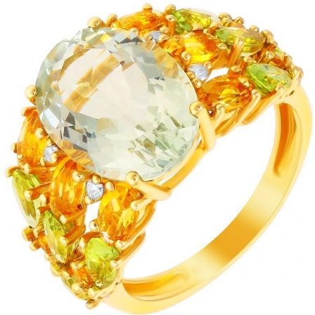 Кольцо с россыпью цветных и драгоценных камней из жёлтого золота (арт. 702813)