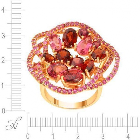 Кольцо с россыпью цветных и драгоценных камней из красного золота (арт. 702889)