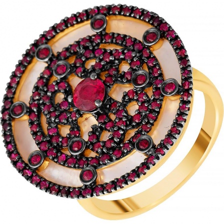 Кольцо с перламутром и рубинами из жёлтого золота (арт. 704722)