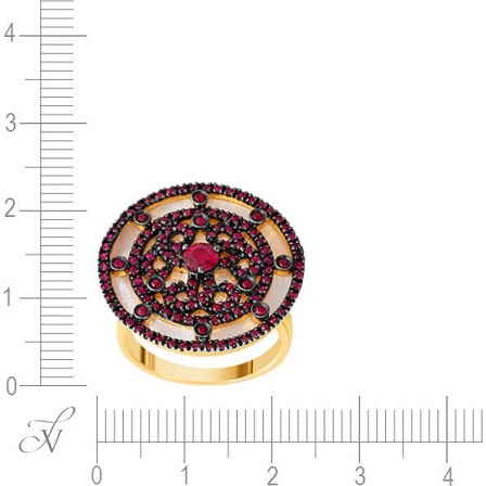 Кольцо с перламутром и рубинами из жёлтого золота (арт. 704722)