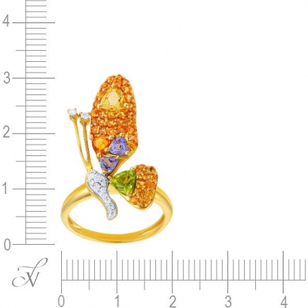 Кольцо с россыпью цветных и драгоценных камней из жёлтого золота (арт. 704793)