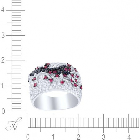 Кольцо с бриллиантами, рубинами и сапфирами из белого золота (арт. 705131)