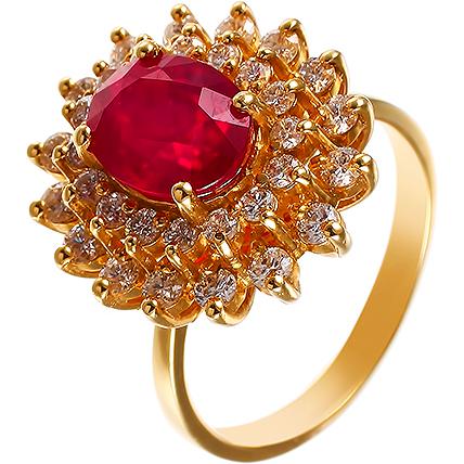 Кольцо с рубином и бриллиантами из жёлтого золота (арт. 705409)