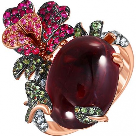 Кольцо с россыпью цветных и драгоценных камней из красного золота (арт. 705434)