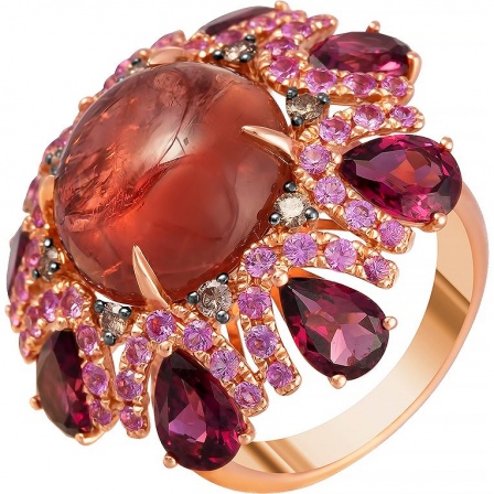 Кольцо с россыпью цветных и драгоценных камней из красного золота (арт. 705448)