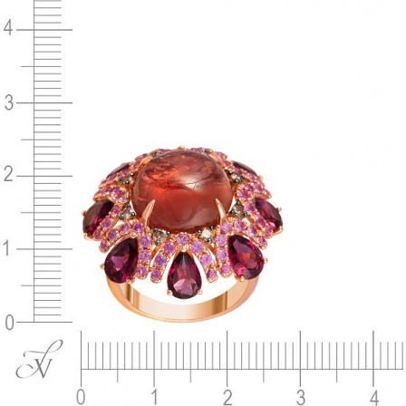Кольцо с россыпью цветных и драгоценных камней из красного золота (арт. 705448)