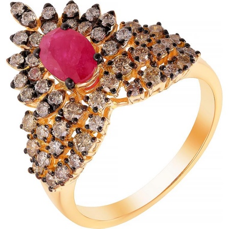 Кольцо с бриллиантами и рубином из жёлтого золота (арт. 705903)