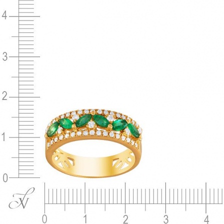 Кольцо с изумрудами и бриллиантами из жёлтого золота (арт. 707183)
