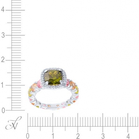 Кольцо с стеклом и фианитами из серебра (арт. 707444)