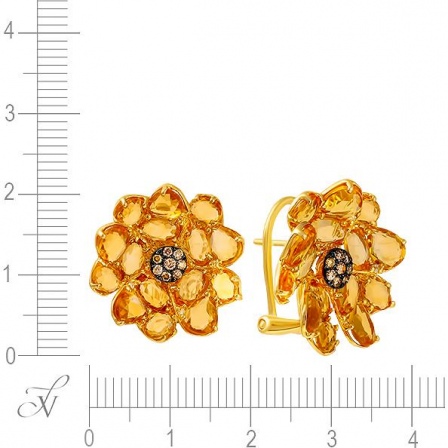 Серьги Цветы с цитринами и бриллиантами из жёлтого золота (арт. 707596)