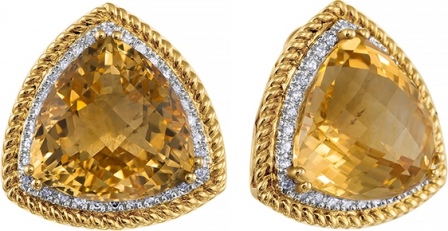 Серьги с бриллиантами, цитринами из желтого золота (арт. 730248)