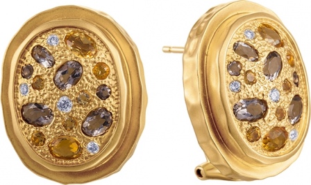 Серьги с бриллиантами, раухтопазами, цитринами из желтого золота (арт. 730251)
