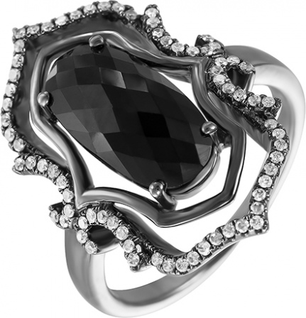 Кольцо с бриллиантами, ониксом из черного золота 750 пробы (арт. 730467)