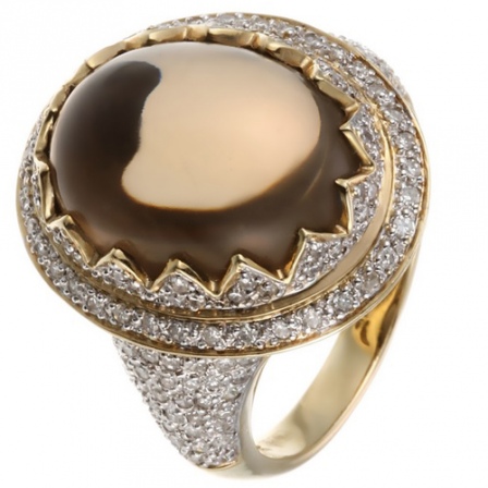 Кольцо с бриллиантами, раухтопазом из желтого золота (арт. 730532)