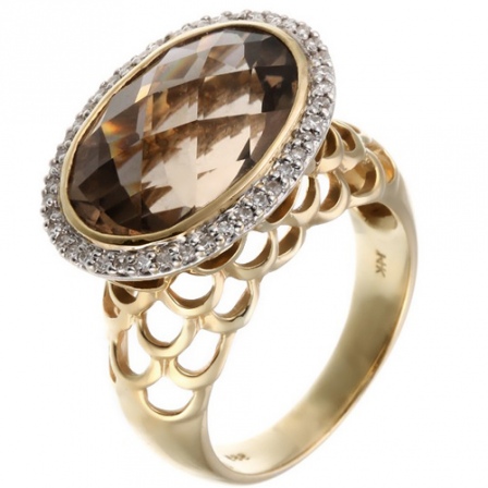 Кольцо с бриллиантами, раухтопазом из желтого золота (арт. 730533)