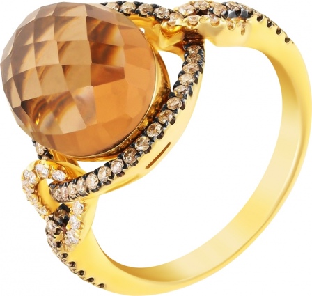 Кольцо с бриллиантами, раухтопазом из желтого золота (арт. 730534)
